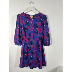 Pellini By Von Bramlett Women's Floral 3/4 Sleeve Blouson Dress Blue/Pink 7/8